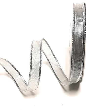 s.dekoda Schleifenband 25m x 15mm Silber Lurexgitter Dekoband Goldband mit Draht [5260]