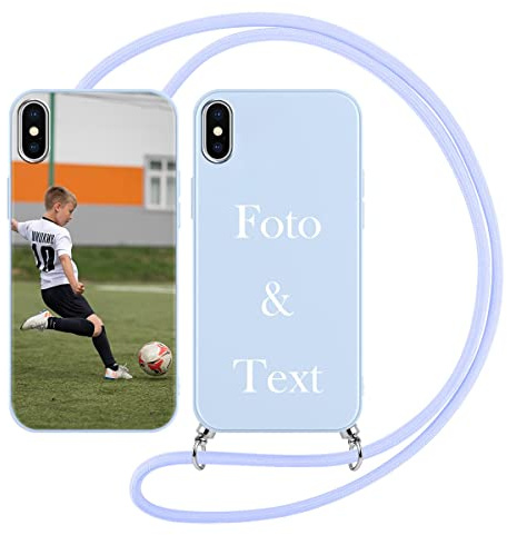 Yoedge Handykette Personalisierte Handyhülle für Apple iPhone X Hülle mit Band Kordel 5,8,Selbst Gestalten/personalisiert mit Foto Bild Text Individuelle Schutzhülle Blau Cover für iPhone X Case