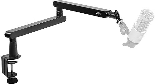 VIVO Niedriges Profil, Broadcast-/Podcast-Mikrofonarmständer mit 3/8 und 5/8 Zoll Schraubadapter, robuste Tischhalterung, professioneller Mikrofonständer mit 360-Grad-Drehung, schwarz, STAND-MIC03L