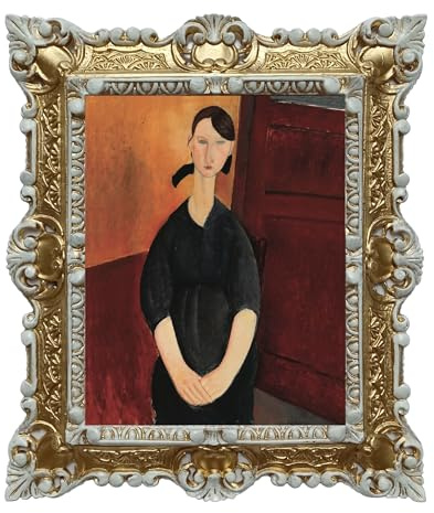 LIGUORO SHOP Stampa su Carta Telata Modigliani Dipinto Ritratto Paulette con Cornice in Stile Barocco 45X37cm (Oro/Bianco)