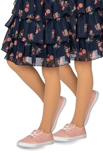 looksy Girls Natural Tights 2 Pack 40 Denier Microfiber Footed Pantyhose Soft Stretch Children’s School Uniform Ballet Dance Stockings 7-8 years