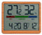 GIFTMARKET - Digitales Innenraumthermometer mit Hygrometer, Komfortanzeige, Uhr und Kalender, Farbe Holz, ideal für Zuhause, Material ABS, Maße 9,3 x 7,2 x 1,6 cm
