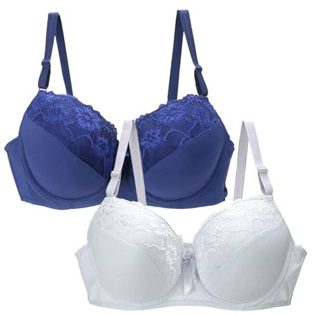DFSDJEUW Items 2 Pack Bras for Women Plus Size Push Up Underwire Comfort Wireless Seamless Multipack Bralette Sexy Padded Lace Bras Soft Full Coverage Strapless Bra Push up Blue 38B