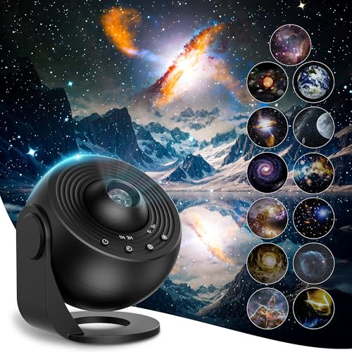 Macchiatto Proiettore cielo stellato, Planetarium Projector Lamp with 13 Planet Discs, LED cielo stellato con timer, Galaxy Projector for Room Decor, Proiettore stellato per bambini adulti nero