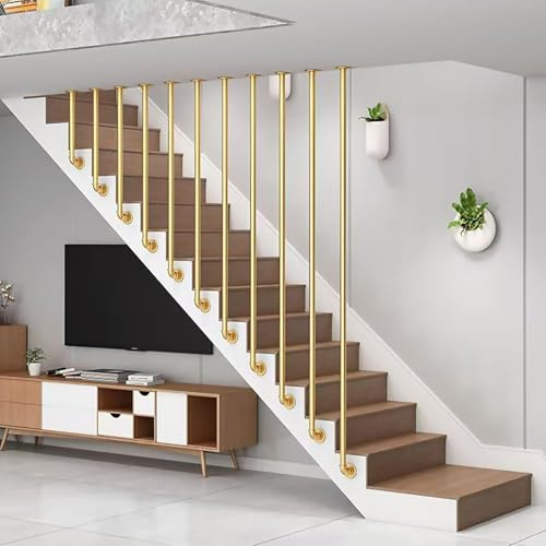 Balustrade d'escalier moderne en forme de L pour intérieur/extérieur - Garde-corps en fer forgé doré - Installation facile (115 cm)