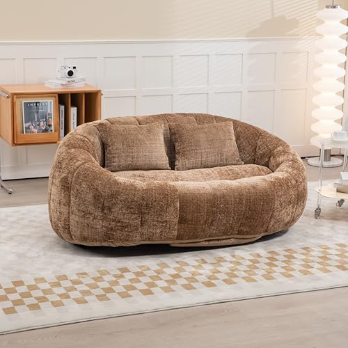 Zweisitzer Boneless Couch mit High Back & Memory Schaum Füllung | Sitzsack Sofa für Erwachsene & Kinder | Lazy Sofa in Chenille Bezug Indoor & Outdoor, Braun (Ohne Montage)