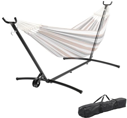 HOBBYZOO Support de hamac à roulettes, Construction Robuste Capacité de Charge 200 kg, Hauteur réglable (Il y a 6 Vitesses) - Support pour hamac Double 2,68L x 1,06B x 1,02H m, avec Sac de Rangement