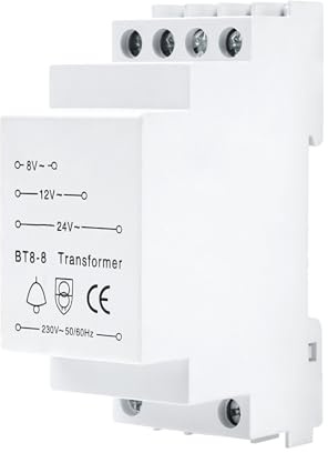 Jadeshay Klingeltrafo 8-24V, Türklingel Transformator 230V AC Eingaben 8V 12V 24V AC Ausfuhren, Trafo 230 auf 12V kompatibel mit Ring/Bell DIN-Schienen-Türklingelschutz