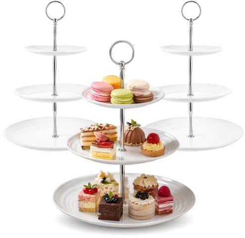 Qnbonrich 3 Stück Etagere 3 Etagen Weiß, 33 cm Höhe Cupcake Ständer | Kunststoff Tortenständer Kuchenständer, Obst Etagere Wiederverwendbar, Kuchen, Snacks, Kekse, Nachmittagstee, Feierlichkeiten