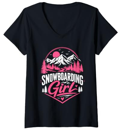 Women's Snowboarder Snowboarding Girl Girls Children Snowboard V-Neck T-Shirt