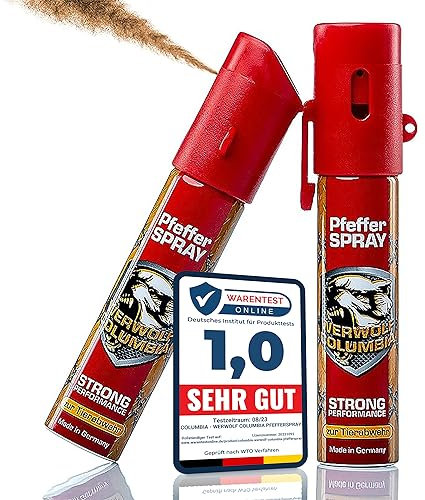 2X Werwolf Columbia Pfefferspray - Made in Germany - hochdosiertes (2 Mio Scoville) und effektives Verteidigungsspray - herausragende Reichweite von 1,5 Meter und 3m Breitstrahl