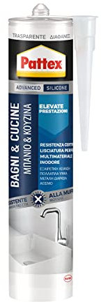 PATTEX Bagni&Cucine Premium Silicone Trasparente Sigillante, Silicone Cucina e Bagno Multimateriale e Impermeabile, Sigillante Antimuffa per Sanitari, 1 Cartuccia da 280 ml