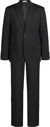 Calvin Klein Boys 2-Piece Formal Suit Set, Includes Single Breasted Jacket & Straight Leg Dress Pants with Belt Loops & Functional Pockets, Black Stretch, 4