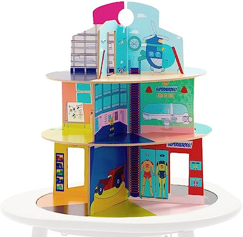 Stokke MuTable Haus der Held*innen - Inklusive Superheldenbereich, Feuerwehrhaus, Abenteuerhaus & Polizeistation - Aus Holz, ohne Werkzeug auf- und abbauen