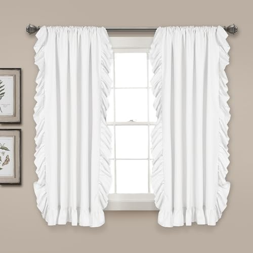 Lush Decor Reyna Ruffle Window Curtain Panel Set for Living, Dining, Bedroom (Pair), 54 W x 45 L, White