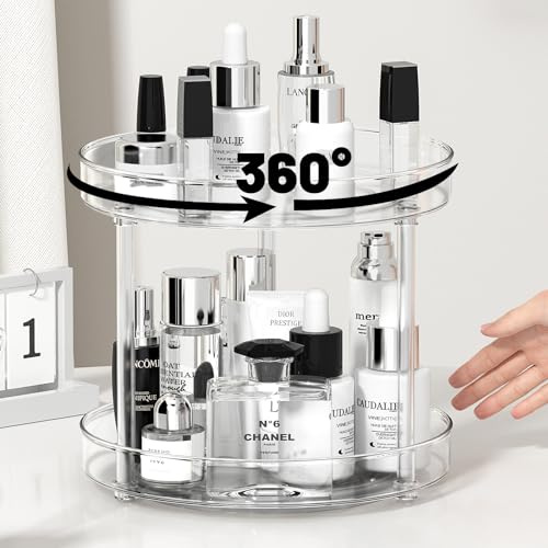 LUZOON Kylskåps Organizer Lazy Susan Köks Organizer Roterande Kryddhållare Skivtallrik Skåp Kryddhylla Kryddor Organizer Kökshylla Två Våningar (Transparent-27CM)
