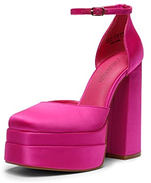 Dream Pairs Scarpe da donna con tacco alto, piattaforma massiccia, punta chiusa, tacco a blocco, punta quadrata, cinturino alla caviglia, per matrimoni e feste SDPU2319W, 40 EU