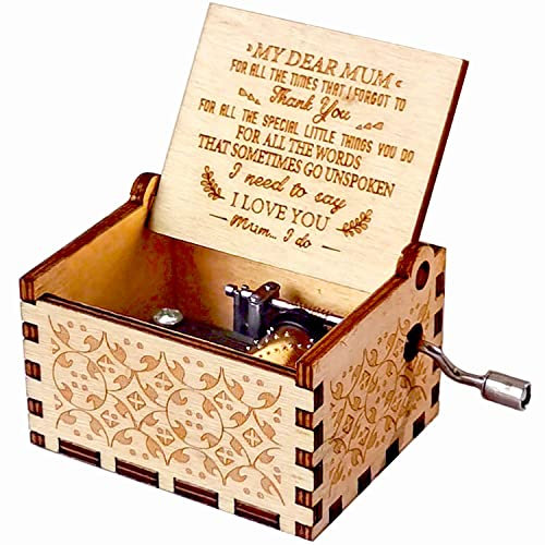 sakruda Wooden Music Box for Mum, from Son or Daughter to Mum,Hand-Crank You Are My Sunshine Melody,Laser Engraved Wood Musical Box for Mum Birthday