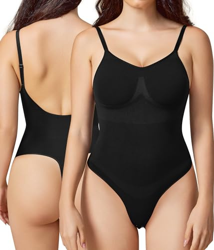 BRABIC Body gainant dos nu pour femmes, body string gainant sans coutures, sans manches, débardeur de compression, noir, Medium