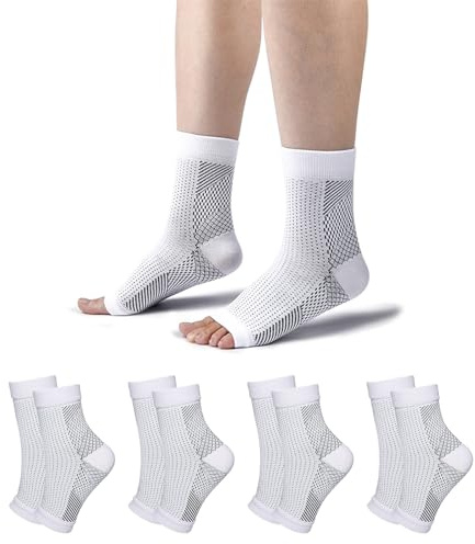 TOMILIOLD 4 par kompressionsstrumpor kvinnor män ankelbandage hälsenan bandage fotled ortopediska kompressionsstrumpor fotbandage, Vit, 38-42