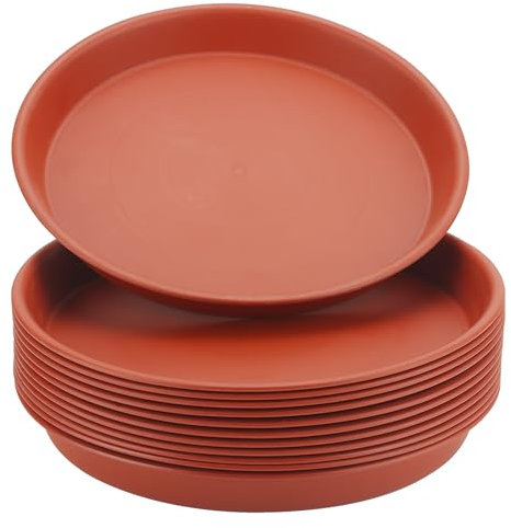LEXININ 12 PCS Red Plant Pot Saucers, 26cm/ 10 Inch Plastic Round Flower Drip Trays for Indoor Outdoor Garden