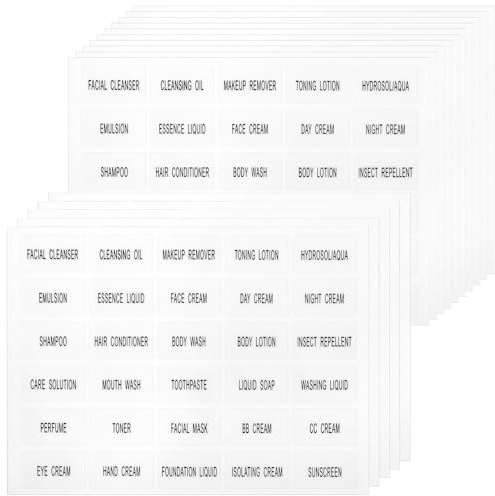 Oruola Lot de 450 étiquettes de salle de bain pour bouteilles de voyage, étiquettes imperméables pour bouteilles, étiquettes transparentes d'organisation de beauté de salle de bain, étiquettes de