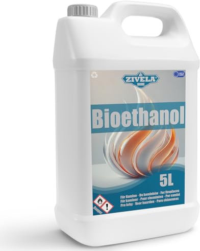 ZIVELA Bioéthanol 96,6 % - 5 l d'alcool bio 96,6 % - Bioéthanol pour cheminée, sans odeur, combustion propre, sans fumée, flamme vive et stable