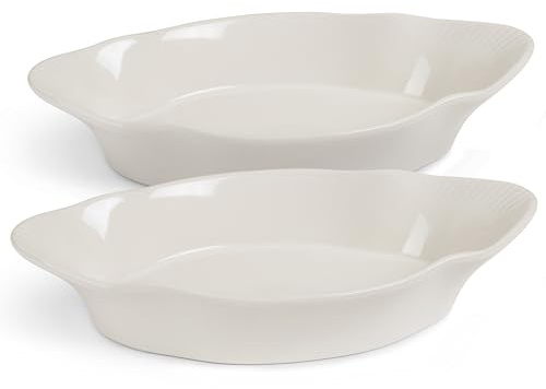 Au Gratin Lot de 2 plats de cuisson en céramique pour casseroles, lasagnes et cordonniers, portion individuelle, passent au four, au micro-ondes et au lave-vaisselle, 510,3 g, blanc