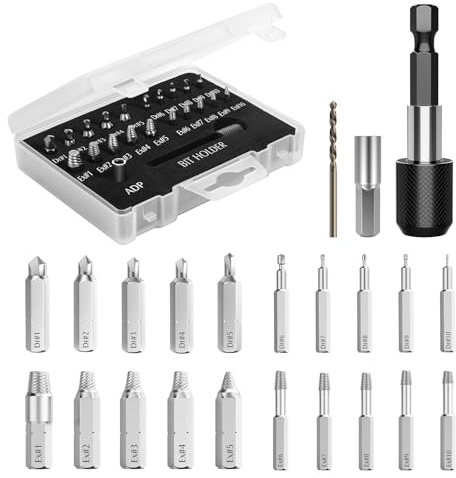 Nuovoware 22 PCS Set di Estrattore di Viti Danneggiate per Viti Rotte e Spellati, in Acciaio HSS 4341 Kit Estrattore Viti di Rimozione Bulloni Rotti per la Rimozione di Viti Spogliate e Rotte, Argento