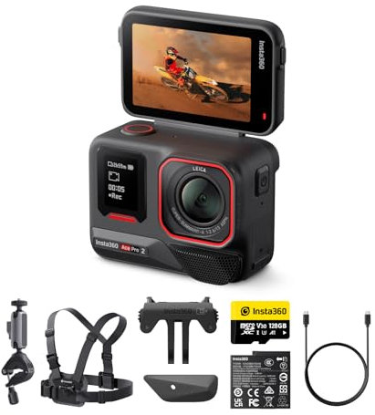 Insta360 Ace Pro 2 Bike Bundle - 8K Waterproof Action Camera Co-Engineered with Leica, 1/1.3 Sensor, Dual AI Chip, Leading Low Light, Superior Audio, Flip Screen & AI Editing for Vlogs
