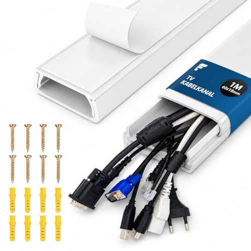 shinfly Gaine de câble TV de 1 m – Rangement de fils en PVC pour cache-fils mural, cache 1 à 10 câbles, goulotte de câble autocollante – Idéal pour l'installation TV – 100 cm (L) x 7 cm (l) x 0,180 cm