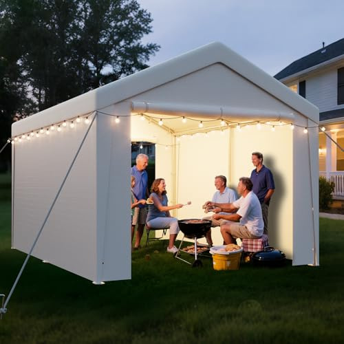 arvioo Pavillon mit 2 Seitenwände & 2 Eingänge, schaffen eine temporäre Raumlösung, 3x4 m Zeltgarage Lagerzelt Weidezelt Gerätezelt Winterfest Windschutz Wasserdicht UV-Schutz, Stahl & PE-Plane (Weiß)