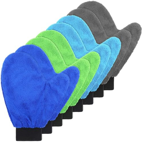 DOPENSPI 8 Pack Microfiber Cleaning Dusting Mitt, 4 Colors Washable Reusable Cleaning Gloves with Thumb Elastic Glove Cuffs for Car Wheel House Furniture Blinds Kitchen Dust