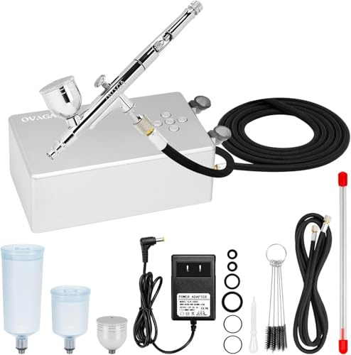 Ovaga 55 PSI Ultra-Leise Airbrush-Set, Dual-Action-Multifunktions-Airbrush-Set mit Kompressor zum Malen, tragbares Airbrush-Set für Tortendekoration, Make-up-Kunst, Nageldesign, Modell-Tätowierung