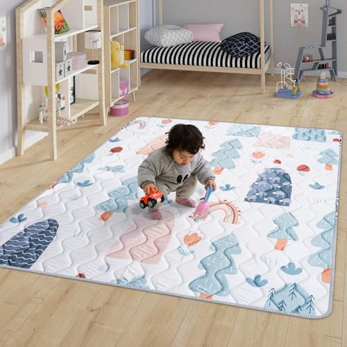 OUUTMEE Babykrypmatta 180 x 150 x 2 cm/71 x 59 tum, vikbar lekmatta babymatta, halkfri undersida, lämplig för vardagsrum, barnrum och sovrum, litet trädmönster