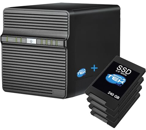 SIMPLETEK - Sistema NAS a 4 Bay (Slot) con 2 GB RAM e Processore Quad-Core, 4 SSD da 240 GB Inclusi (960 GB Totali) USB e LAN Gigabit