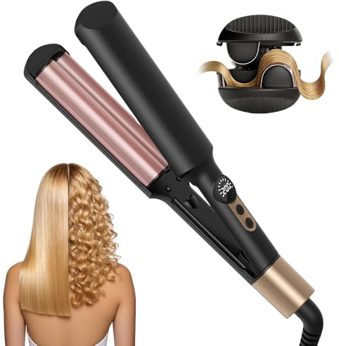 Wxeadu Hair Waver Crimper, Mermaid Hair Waver, French Wave Curling Iron with 5 Adjustable Temps (250-400°F), Mini 2 Barrel Beach Waves Hair Curler, Lightweight HairWavers for Short HairLongHair