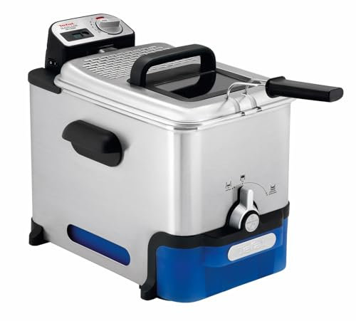 Tefal Oleoclean Pro Inox & Design Fritteuse, 2300W, Kapazität 1,2 Kg, Herausnehmbarer Ölbehälter, Automatische Öl/Fett Filterung, Timer, Thermostat, 3.5 L, Friteuse schwarz, Edelstahl, FR8040