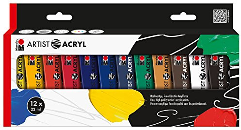 Marabu, 4 x 75 ml konstnär akryl metalliska färger, sortiment, flerfärgad, 12200089 akrylfärger sortiment, 12 x 22 ml färgglad