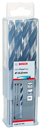 Bosch Accessories 2608577276 HSS PointTeQ (10,8 x 94 x 142 mm) - Set da 5 Pezzi di Punte Elicoidali per Trapano per Metallo, Acciaio, Fusione o Plastica, Grigio (Argento), Ø 10.8 mm