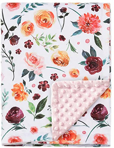 BORITAR Baby Blanket for Girls Super Soft Double Layer Minky with Dotted Backing, Receiving Blanket with Elegant Floral Multicolor Printed Blanket 30 x 40 Inch(75x100cm)