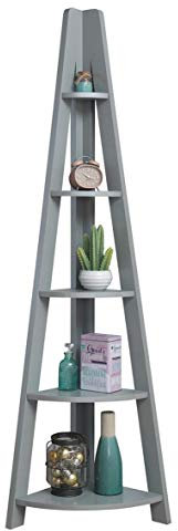 Timber Art Design UK Riva 5 Tier Bookcase Retro Ladder Bookcase Shelving Unit Wooden Bookshelf Organizer for Modern Living Room, Office Space Scandinavian, Grey - W38.6 x H175.4 x D38.6 cm