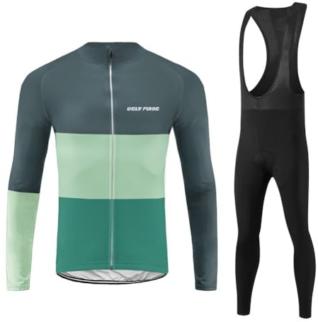 Uglyfrog Cycling Kit Fleece Winter Fahrradbekleidung Set Radtrikot Langarm Winddicht Herren Thermische Fleece mit 3D Polster Hosen Anzüge Long Trikots + Lange Bib Hosen Gel Pad Triathlon Clothes