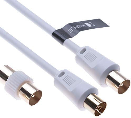 TV Aerial Ariel Cable Coaxial Extension Lead Freesat RF Male to Female Plug with Male Adapter Coax Coupler for Freeview TV, DVD, VCR, SKY HD Virgin, BT, TV Box Satellite Antenna M-F Splitter White 1m