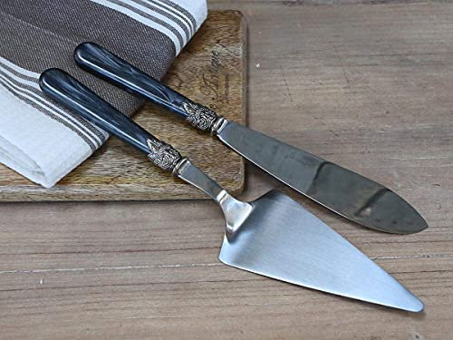 Spatule et couteau à gâteau de Lina - gris anthracite nacré antique