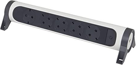LEGRAND Regleta de enchufes, con Interruptor, Enchufe múltiple con 5 Tomas de Corriente, sin Cable, Color Blanco/Gris Oscuro 694546