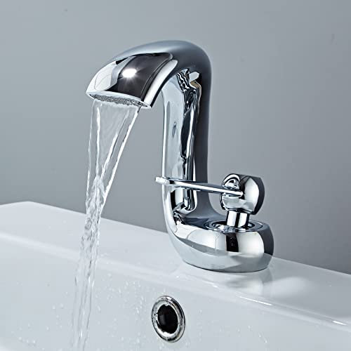 YAGJIA Robinet Cascade Chromé pour Salle de Bain, Mitigeur Monocommande en Laiton