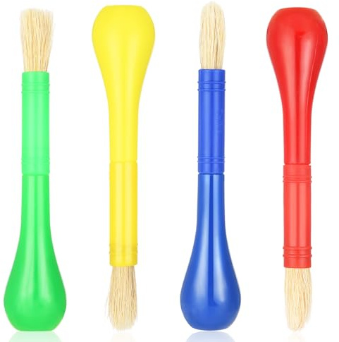 Prasacco 4 Stück Pinsel Kinder, Runder Kinder Malpinsel Farbiger Kunststoff Borstenpinsel Kleinkindpinsel mit großem Griff Anfänger Pinsel für Acrylmalerei Gouachemalerei Ölgemälde(Rot/Grün/Blau/Gelb)