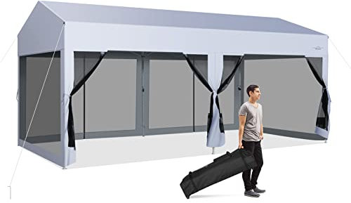 COSTWAY 3m x 6m Pop Up Gazebo, UV Screen House Party Tent with Removable Sidewalls, 4 Reinforced Ribs & Wheeled Bag, Outdoor Garden Shelter Wedding Awning Canopy