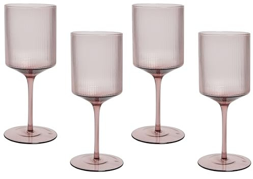 Beliani Weingläser 4er Set transparent/rosa 380 ml geriffelt Amethyst
